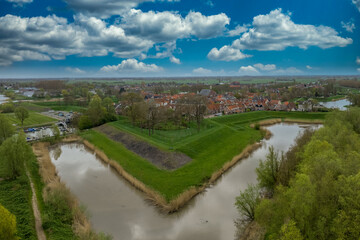Obraz premium Nieuwpoort Star-Shaped Fortress Aerial View with Bastions and Spring Moats, South Holland