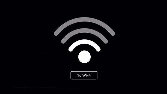 Animated no Wi-Fi signal icon on a black background. No internet connection, internet network problems, Wi-Fi network problems, internet errors. Animated 4K videos