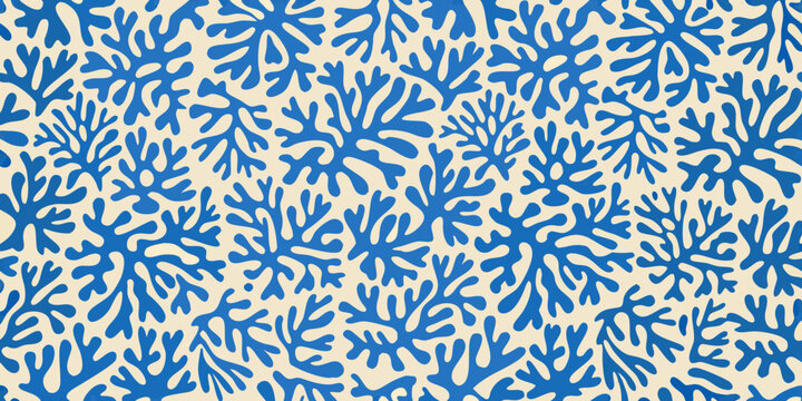 Blue coral pattern a seamless organic repeating design on beige