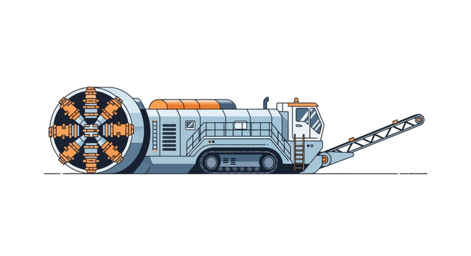 Large Tunnel Boring Machine Illustration on White