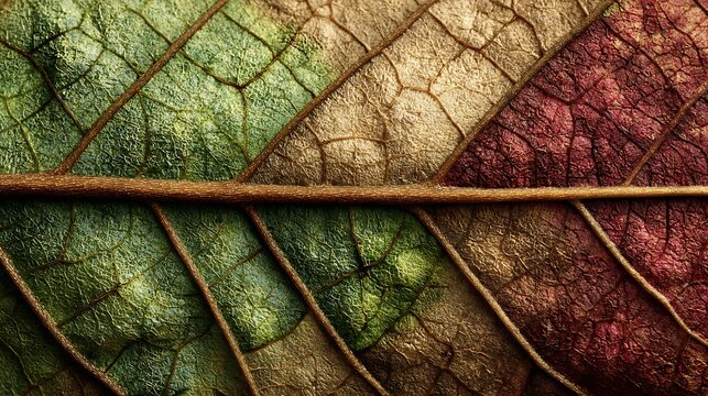 Detailed dry leaf shows segmented sections with distinct natural colors