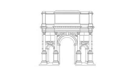 Detailed architectural drawing of a grand triumphal arch. © Adit