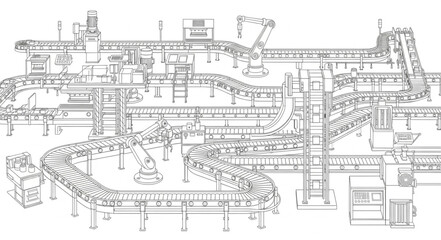 Obraz premium Detailed architectural drawing of a large industrial factory complex.