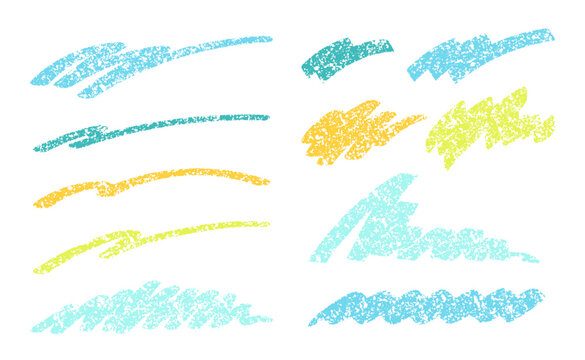パステルや淡い色のクレヨンで描いたような手書きの線、文字装飾用の下線（夏向きの配色）
