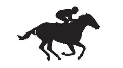 Fototapeta premium Silhouette of a jockey riding a horse in a race, showcasing the dynamic movement and speed of equestrian sport