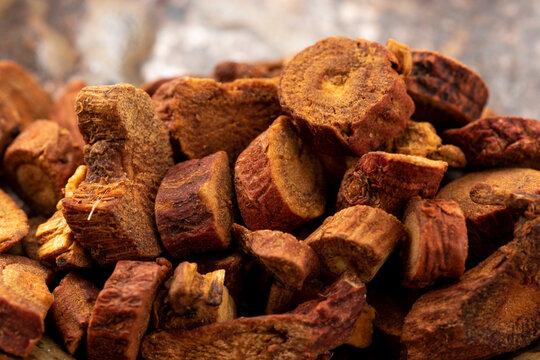 Chinese Xinjiang Produced Chinese Medicinal Material Honey-Fried Licorice Root White Background