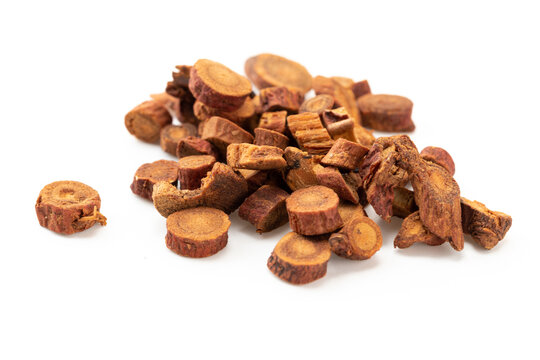 Chinese Xinjiang Produced Chinese Medicinal Material Honey-Fried Licorice Root White Background