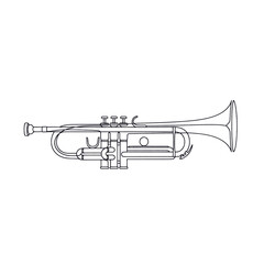 Obraz premium A detailed line drawing illustration of a brass trumpet on a white background.