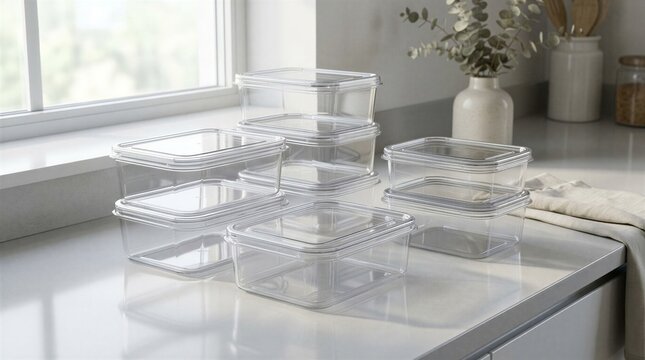 Set of empty plastic food storage containers with lids vector illustration