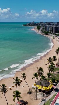 Pajucara Beach At Maceio Alagoas Brazil. Bird Eye View Of A Amazing Coastal Beach In The Summer Holiday. Deserted Skyline Season Beautiful. Deserted Waterfront Shore. Maceio Alagoas.