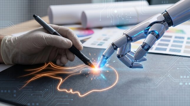 AI assists human creativity in digital design, showcasing technological advancement in the design process