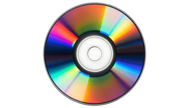 Compact disc with rainbow colors on white background