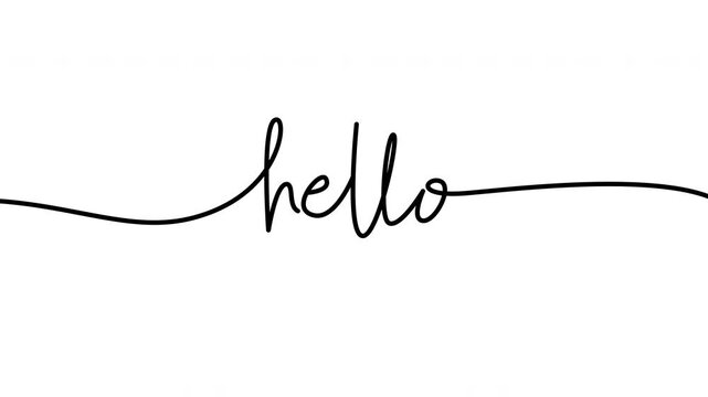 Hello calligraphy handwriting single word text reveal animation on white background, 4K UHD, elegant minimal cursive style for social media content