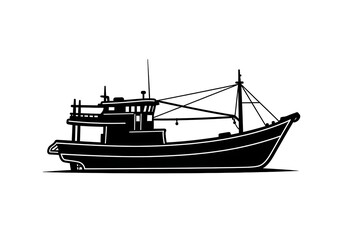 Obraz premium Silhouette of a fishing boat isolated on white background vector illustration