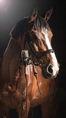 Obraz premium A brown horse with a white stripe on its face