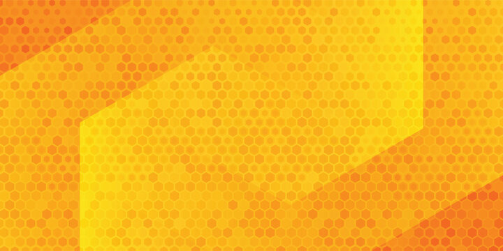 Abstract orange and yellow geometric background with hexagon halftone pattern. Modern technology texture with dynamic shapes, ideal for corporate banners, tech flyers, and digital wallpaper.