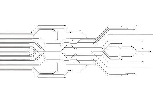 Circuit board design with microchip and wires Isolated on transparent background