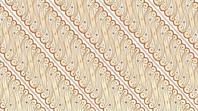 Traditional Parang Batik Pattern with Elegant Beige Swirls