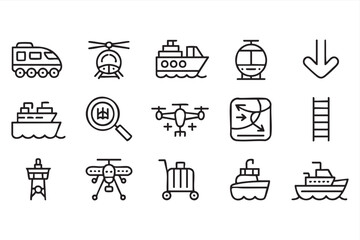 Travel Mobility Outline Icon Set for Transit, Shipping and Passenger Services © Icon Nest