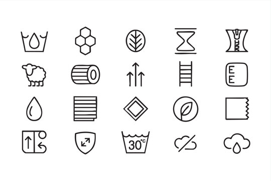 Textile Cleaning Outline Icon Set for Garment Care, Laundry Services and Fabric Labels