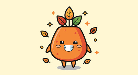 Fototapeta premium Cheerful orange cartoon leafed character with smile.