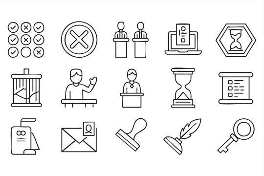 Minimalist Election Icons Set For Voting And Government Web UI Design