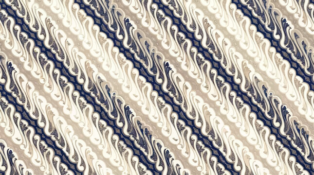 Traditional Parang Batik Pattern in Muted Blue and Cream Background