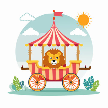 Cartoon Lion in a Circus Wagon