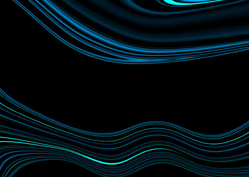 Electric Seam Waves: Minimal layered cyan wave lines creating a sleek futuristic abstract composition inspired by illuminated fabric seams.