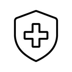 Obraz premium Medical shield icon, healthcare protection symbol, vector illustration of a shield with a cross sign