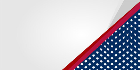Obraz premium Minimalist banner with a US background, stars, and red diagonal stripes. Free copyspace area design.