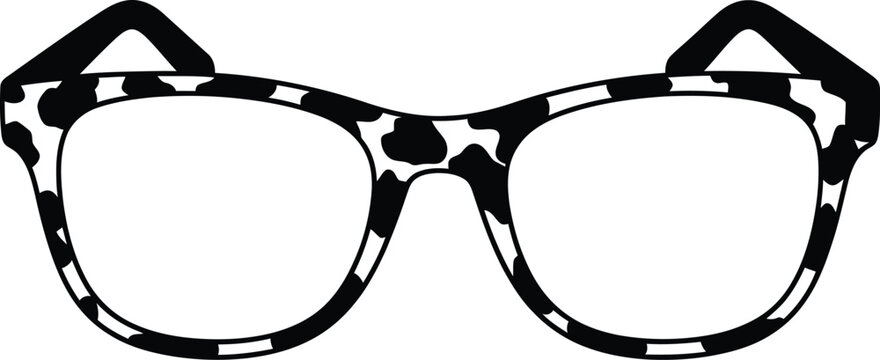 Stylish eye glasses with a black and white cow print pattern frame for fashion and vision