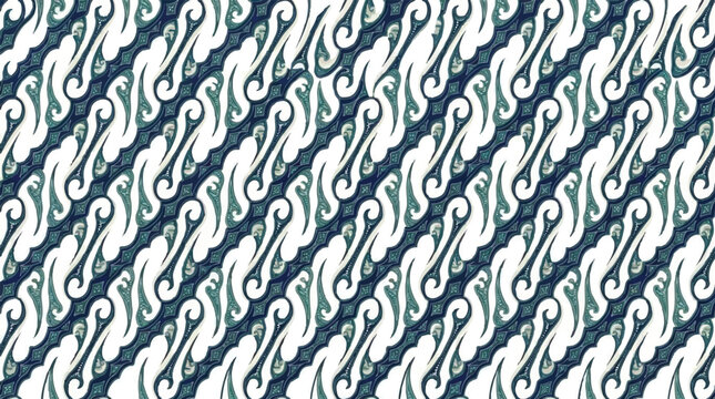 Indonesian Parang Batik Seamless Pattern in Blue and White