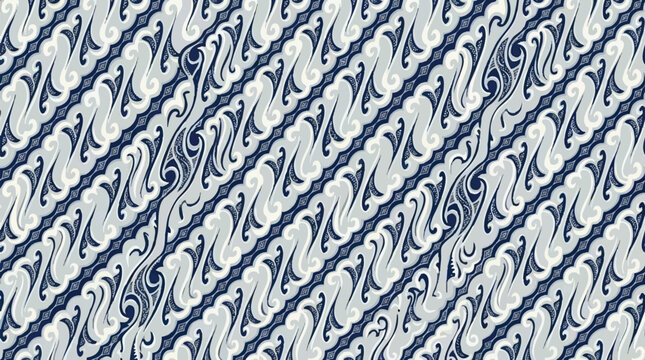 Traditional Indonesian batik parang pattern in monochrome colors