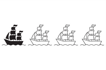 Simple Sailboat Outline Illustration for Coloring Page, Sticker and Craft Design © Icon Nest