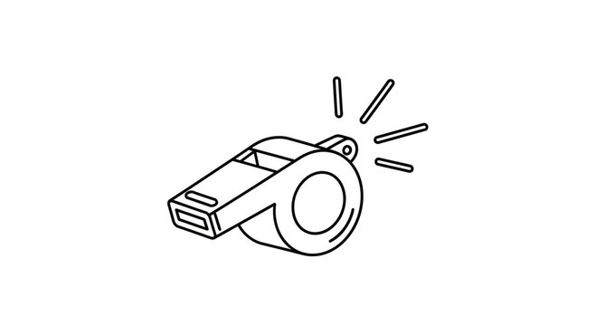 Hand-drawn whistle icon, sports referee signal, sound wave illustration on white background