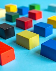 Fototapeta premium A close-up of colorful wooden blocks on a blue surface