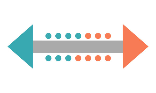 Symmetrical horizontal motion icon with opposing arrows and progress markers on a white background, simple user interface navigation concept