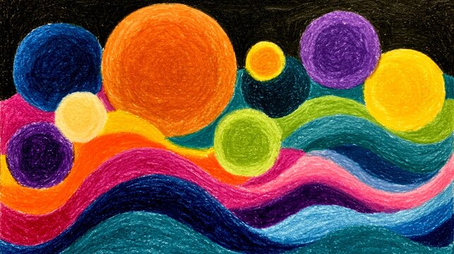 Vibrant Watercolor Abstract Art: Circles and Waves Composition
