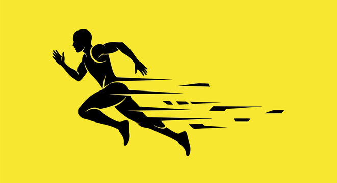 Dynamic silhouette of a male runner in motion, symbolizing speed and athleticism.