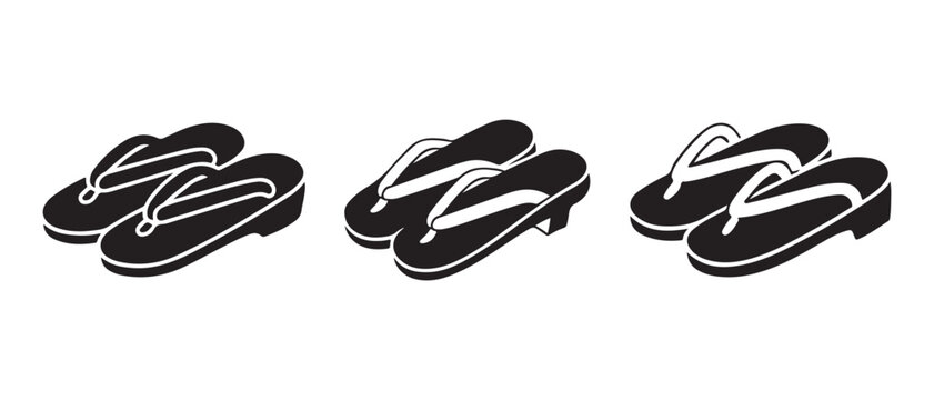 Traditional Japanese zori sandals icons. in black and white isolated on white background.