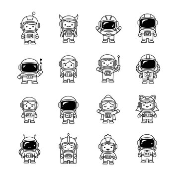 Astronauts in Various Space Suits.