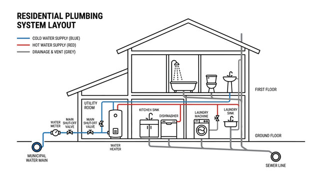 vector map of pipe layout in house dsign