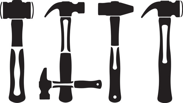Black Silhouettes of Various Hammers and Tools