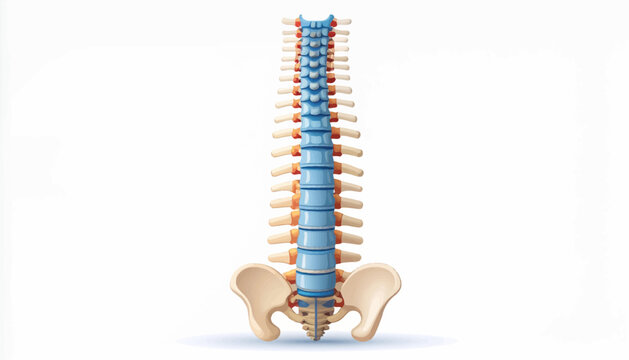 Anatomical illustration of the human spine and pelvis, showcasing vertebrae and skeletal structure