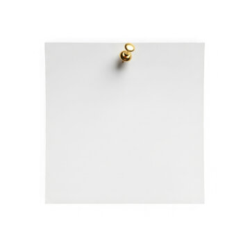 White Sticky Note with Gold Pushpin isolated on a transparent background