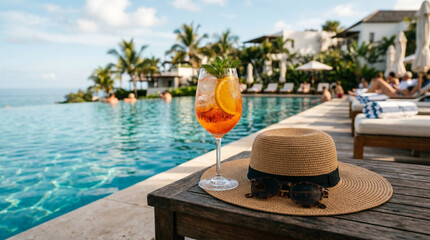 Obraz premium Aperol Spritz Cocktail by Luxury Resort Poolside