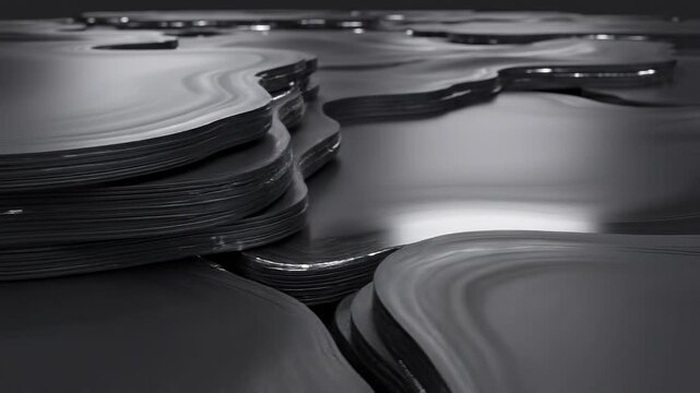 Close-up of stacked black vinyl records.