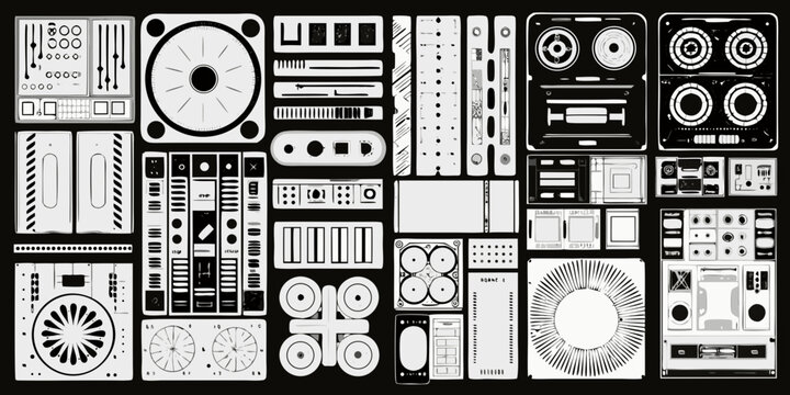 cyberpunk user interface elements detailed white vector illustration