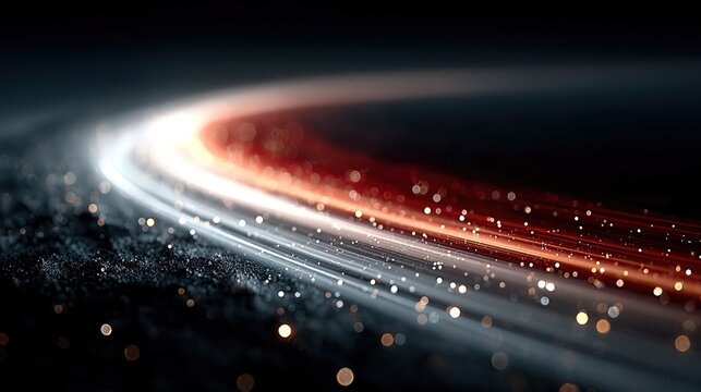 Striking abstract background with soft‑edged out‑of‑focus red and white light streaks intersecting on heavily distressed dark scratched grainy surface, thin linear scratches and tiny bright flecks